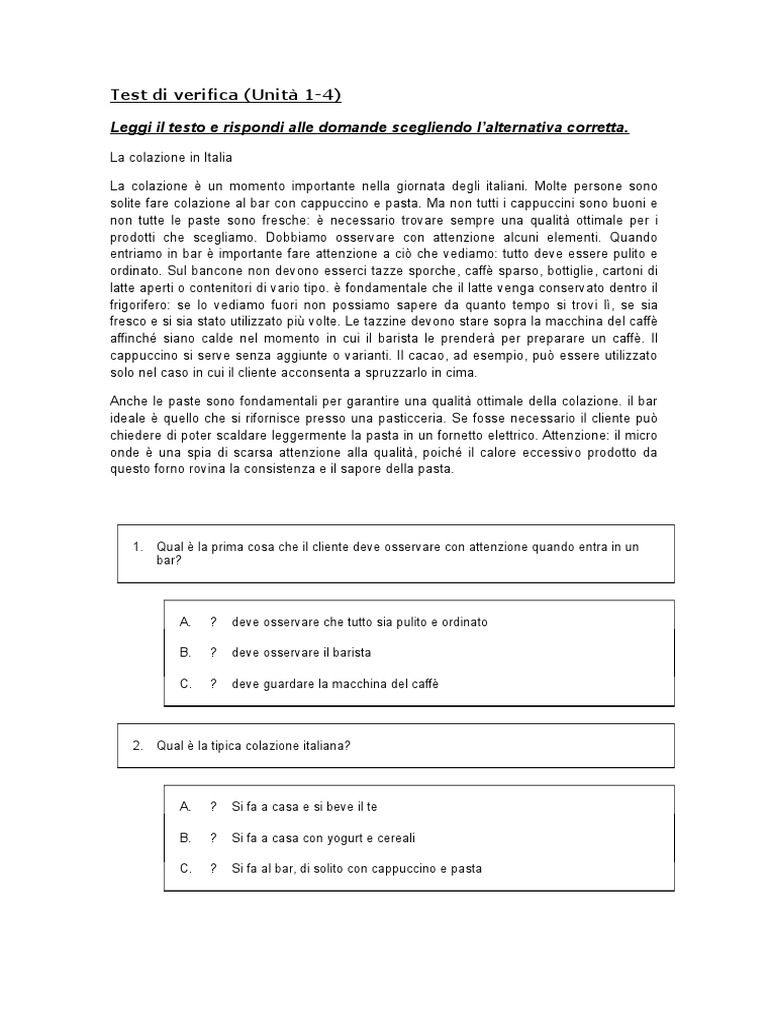 Comprensione Scritta A1