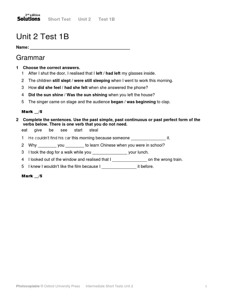 Sol2e Int Short Test 2B PDF | PDF | Test (Assessment)