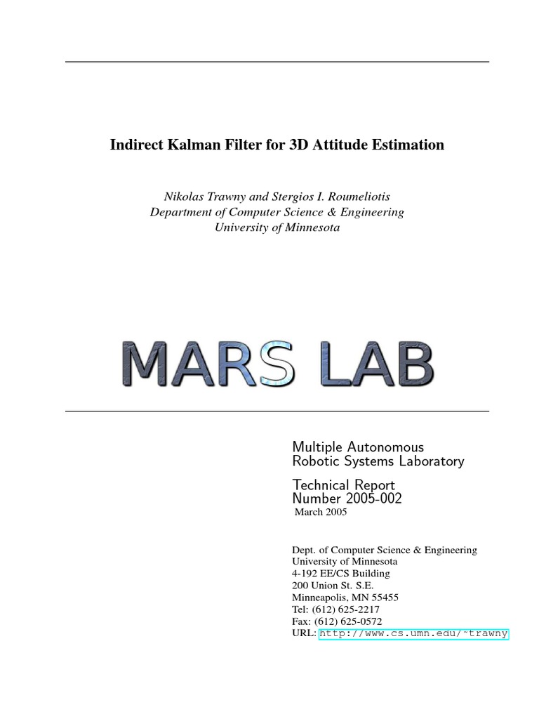 Indirect Kalman Filter For 3D Attitude Estimation | PDF | Euclidean ...