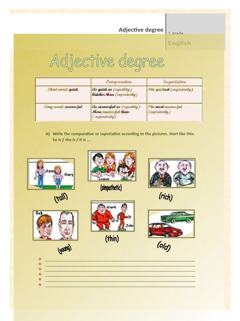 Adjective Degrees Practice for 7th Grade | PDF