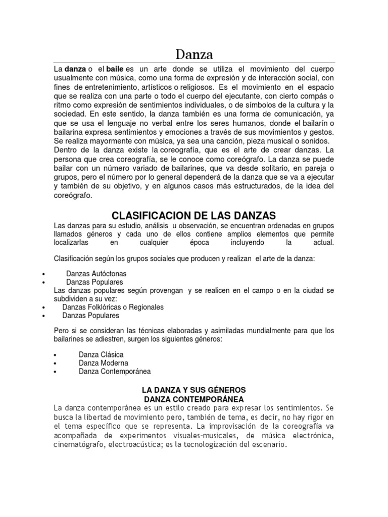 Clasificación y Tipos de Danza | PDF | Bailes | Ballet
