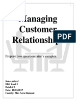 Managing Customer Relationships: Prepare Two Questionnaire's Samples