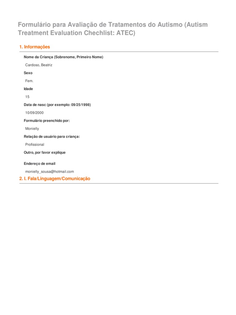 Avaliação ATEC do Autismo | PDF | Conceitos psicológicos | Ciência ...