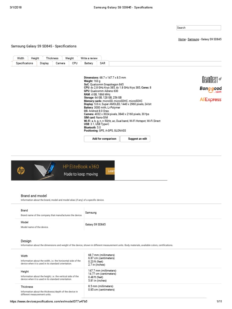 SAMSUNG GALAXY S9 S9 SPECIFICATIONS intelligence overview