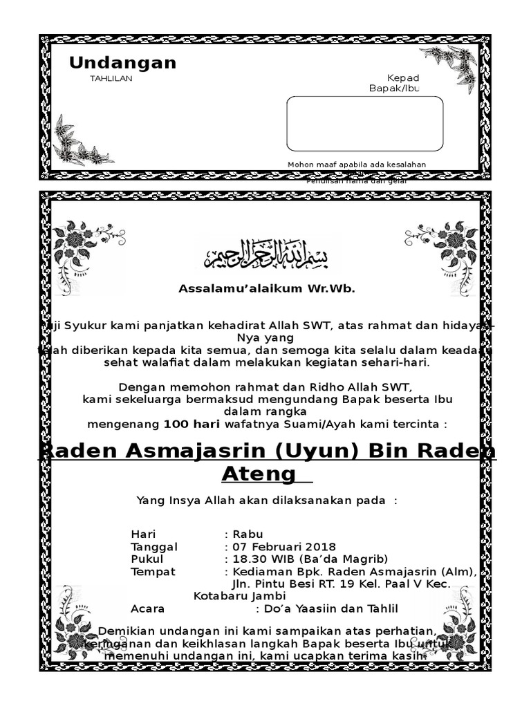Surat Undangan Tahlil