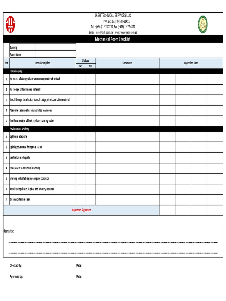Mechanical Room Checklist Nature