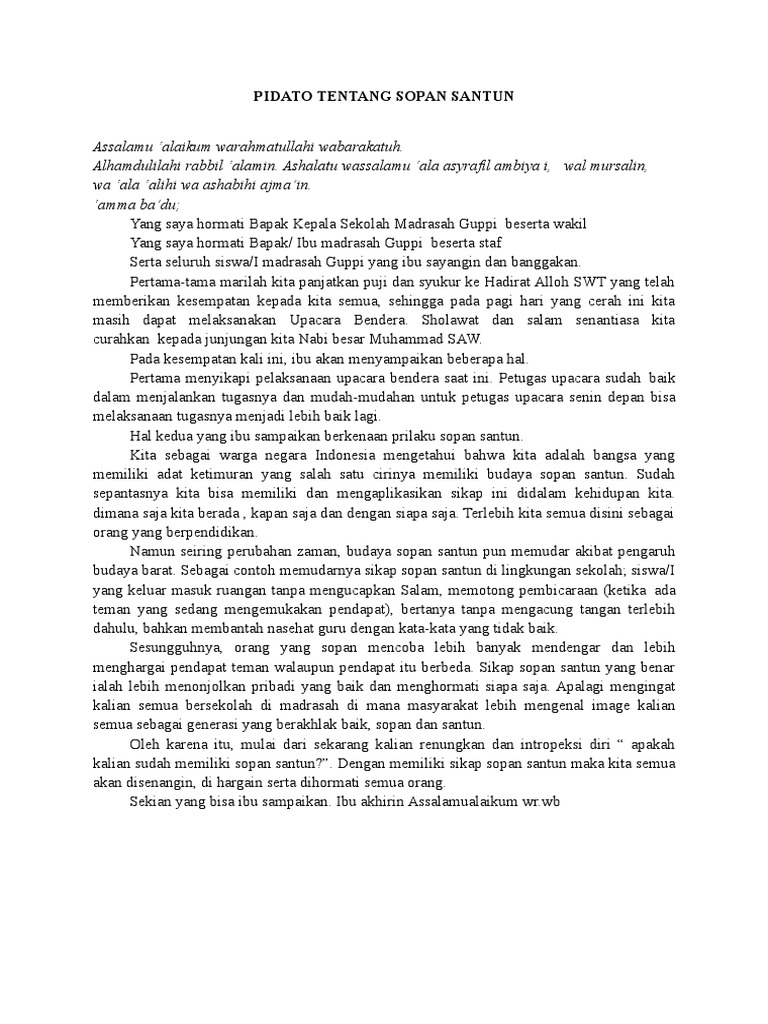 Pidato Tentang Sopan Santun