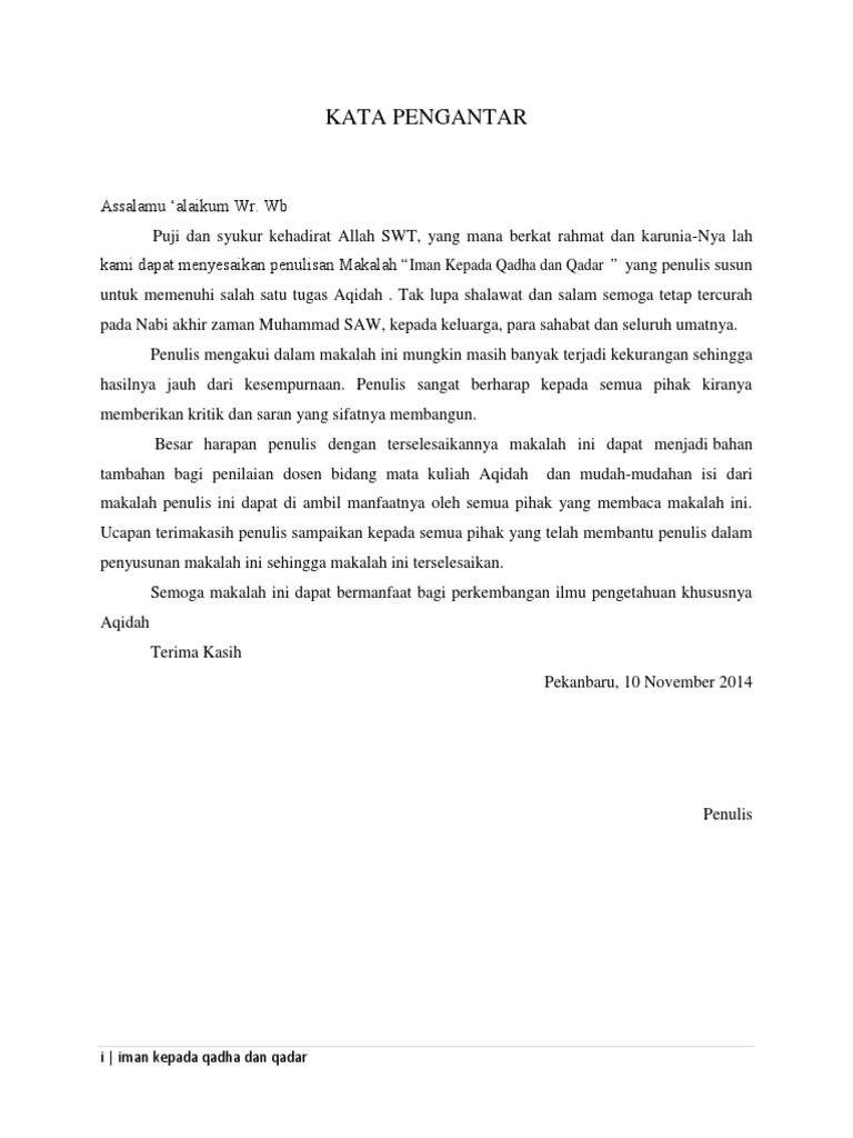 Kata Pengantar Qada Dan Qadar