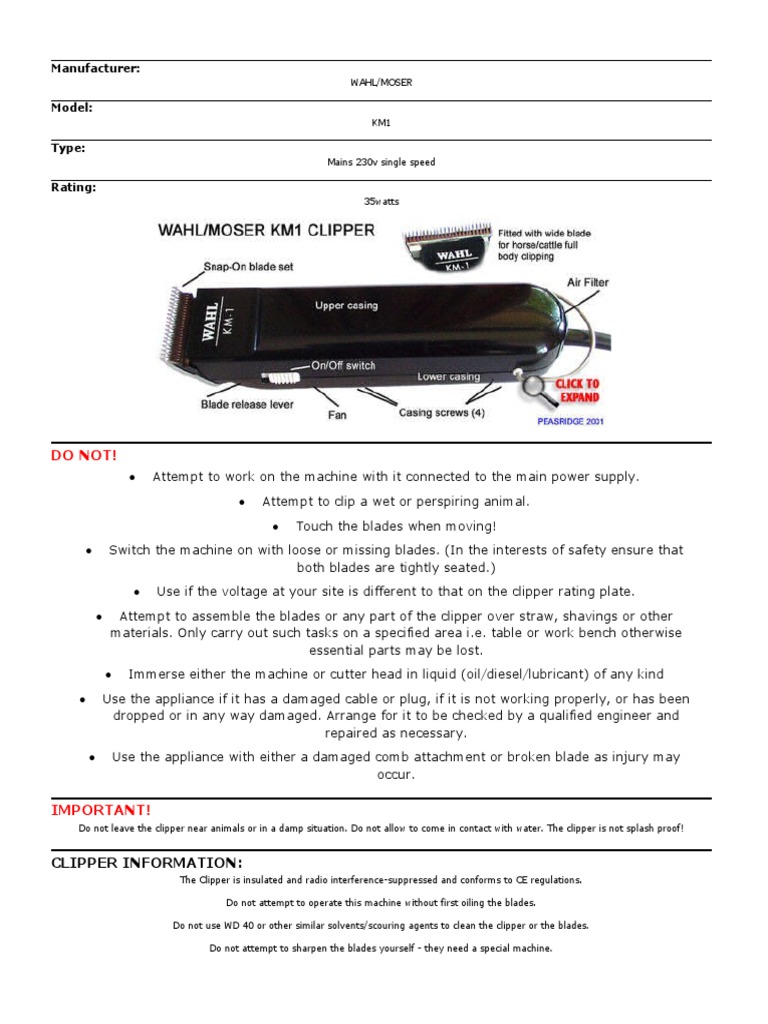 Wahl Km1 Clippers Instructions PDF Brush Hair