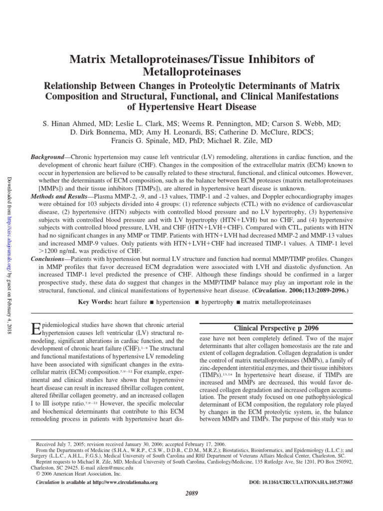 Matrix Metalloproteinases/Tissue Inhibitors of Metalloproteinases | PDF ...