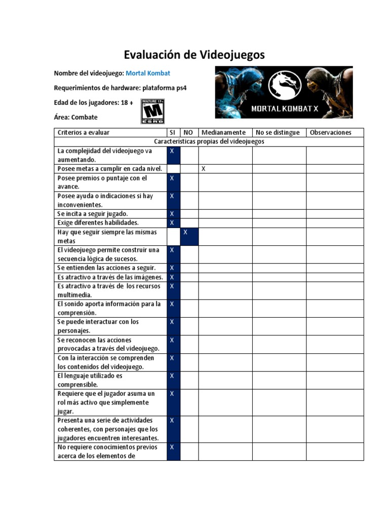 Evaluación de Mortal Kombat | PDF | Videojuegos | Tolerancia