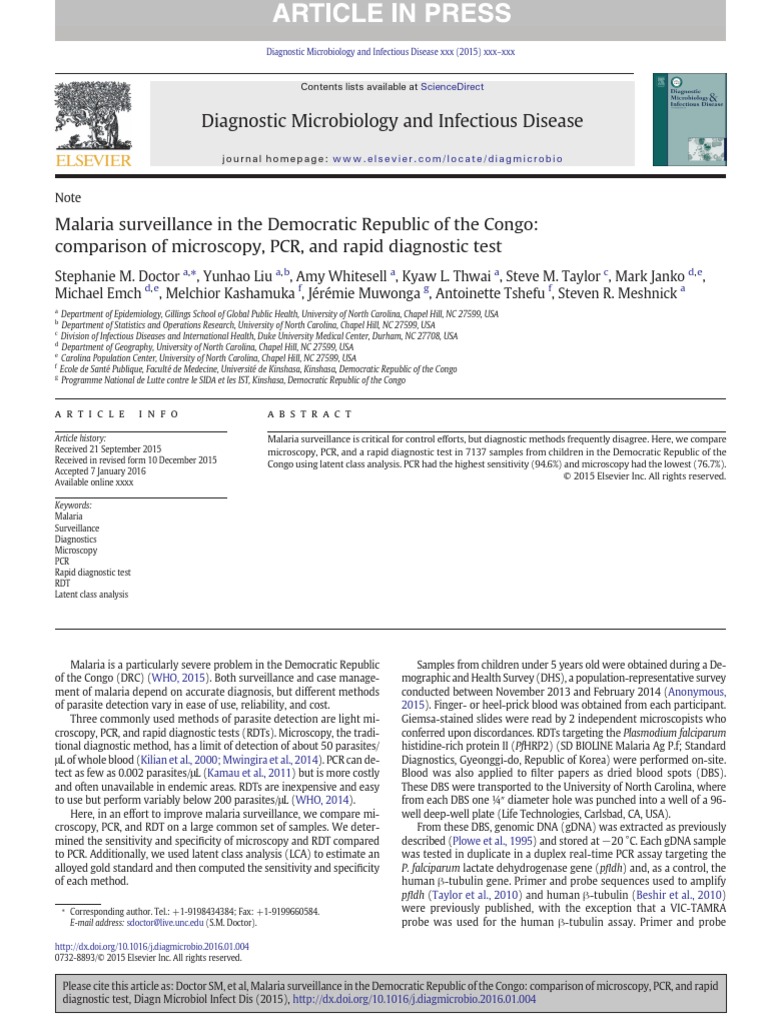 Diagnostic Microbiology and Infectious Disease | PDF | Malaria ...