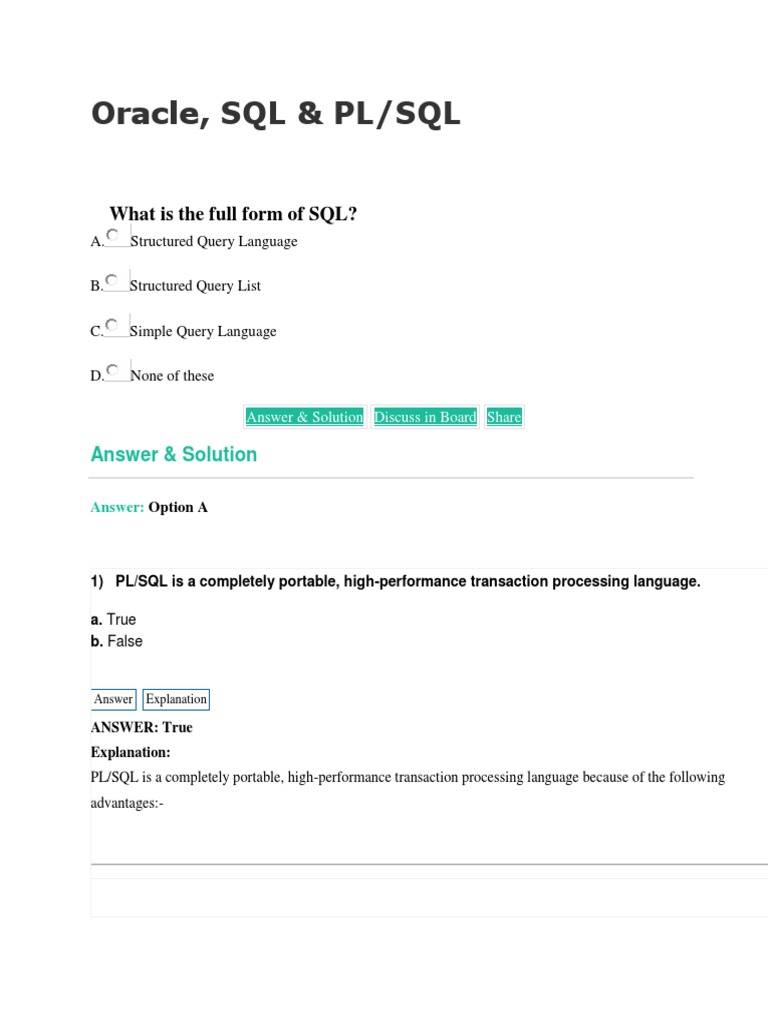 Oracle, SQL & PL/SQL: What Is The Full Form of SQL? | PDF | Pl/Sql | Sql