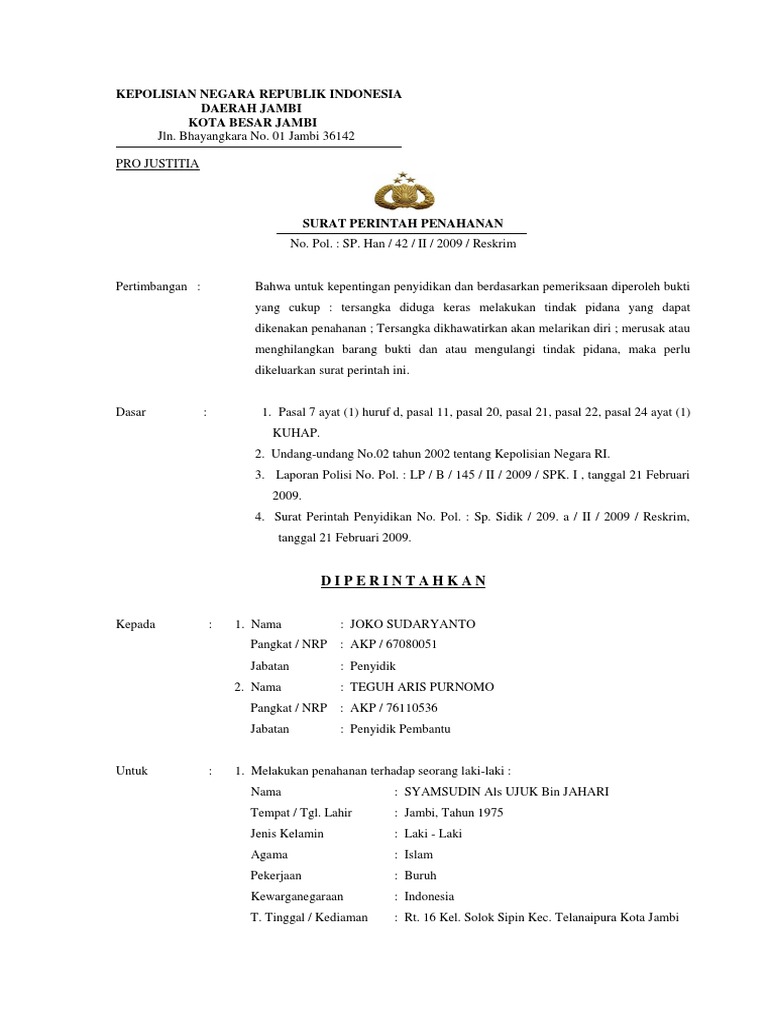 Surat Perintah Penahanan Pdf