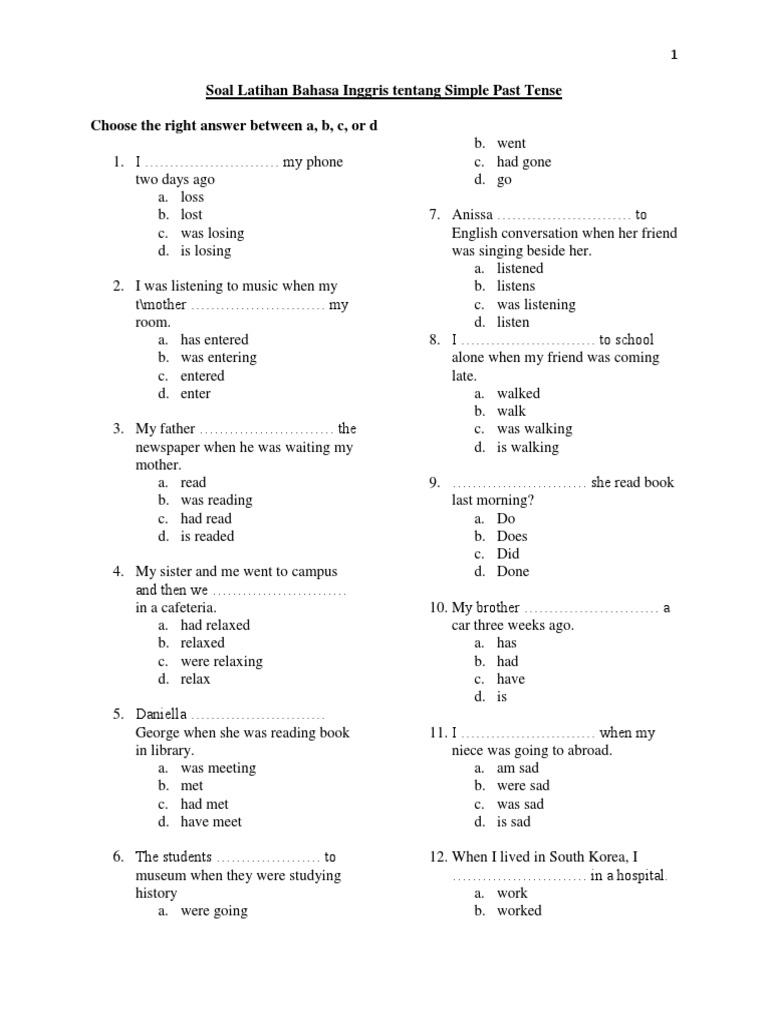 contoh soal bahasa inggris essay simple past tense dan jawabannya