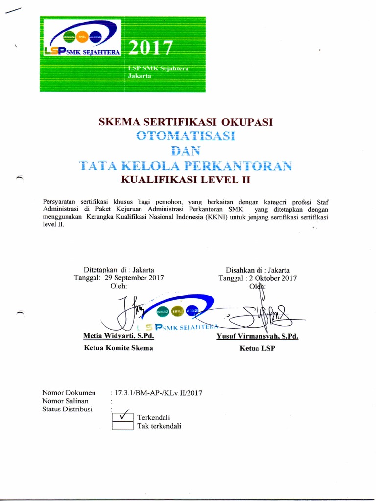 Skema Okupasi Kualifikasi Ii Otomatisasi Dan Tata Kelola Perkantoran