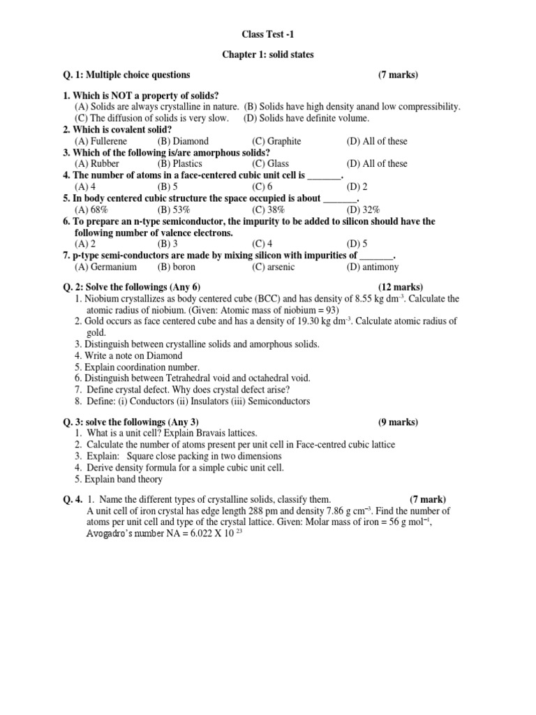 Solid States Question Paper | PDF | Crystal Structure | Solid