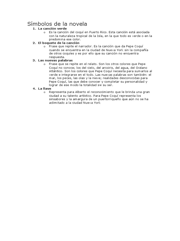 Cancion Verde Símbolos de La Novela | PDF