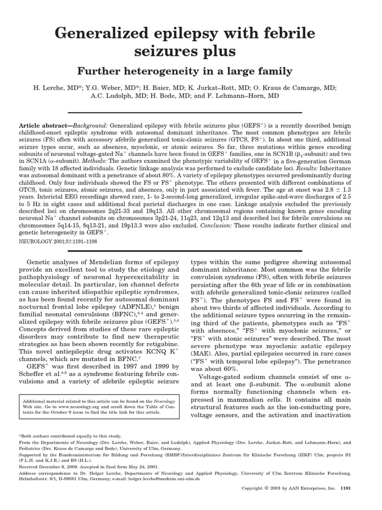 2001 Epi Gefs Linkage Neurology Pdf Epilepsy Disorders Causing