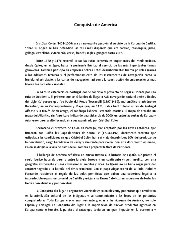 Consecuencias de la Conquista de América | PDF | Cristobal colon ...