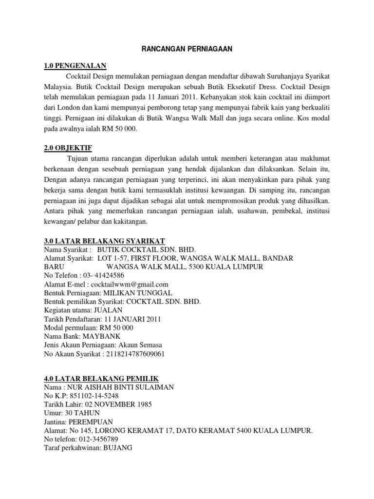 Rancangan Perniagaan Pdf