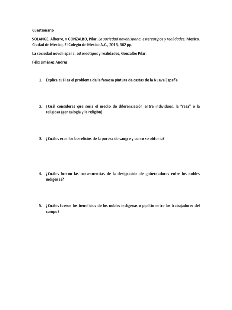 La Sociedad Novohispana - 