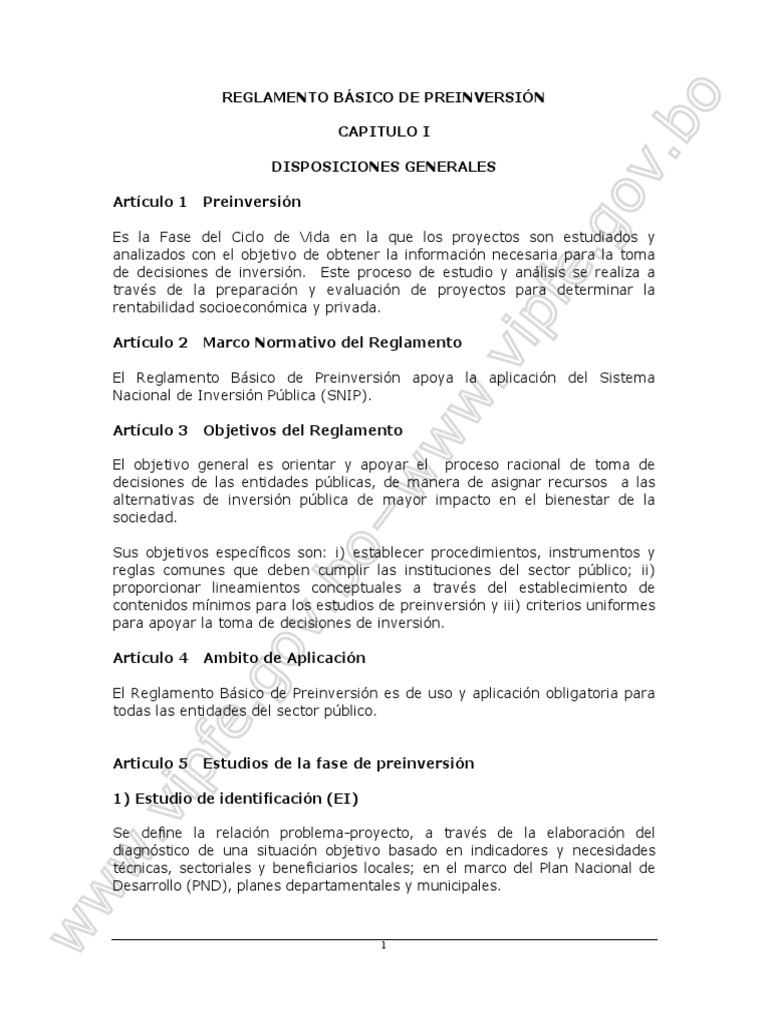 Reglamento Básico de Preinversion PDF | PDF | Presupuesto | Evaluación