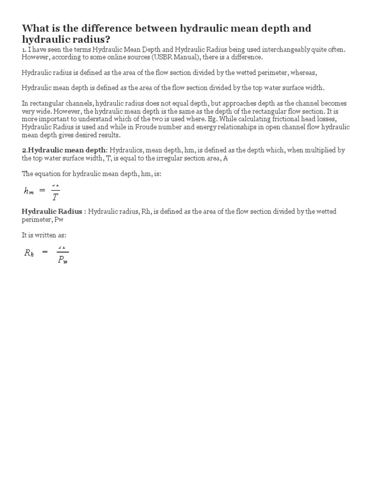 What Is The Difference Between Hydraulic Mean Depth and Hydraulic