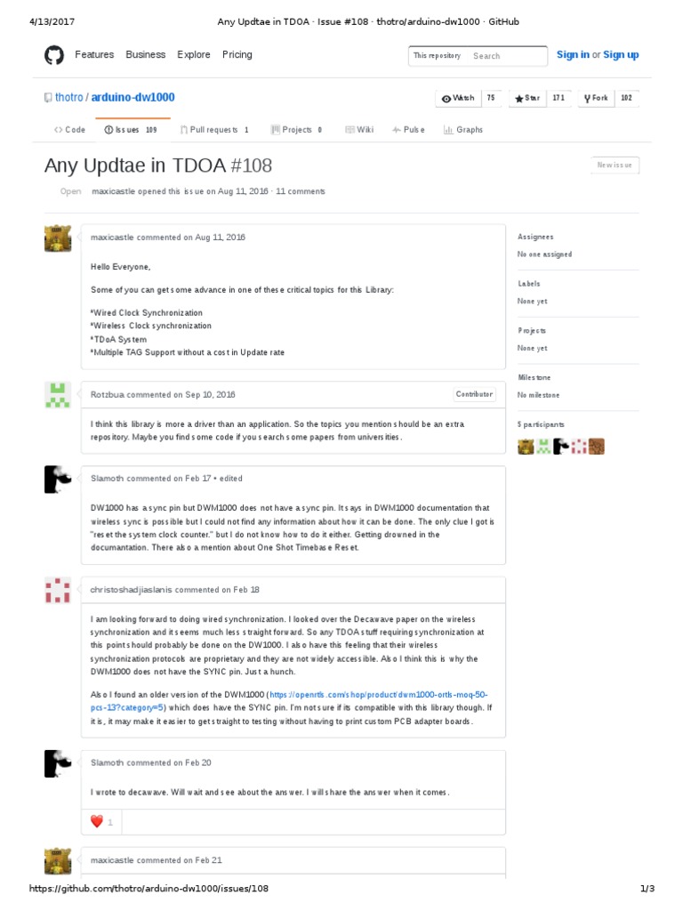 Any Updtae in TDOA Issue #108 Thotro - Arduino-Dw1000 GitHub | PDF ...