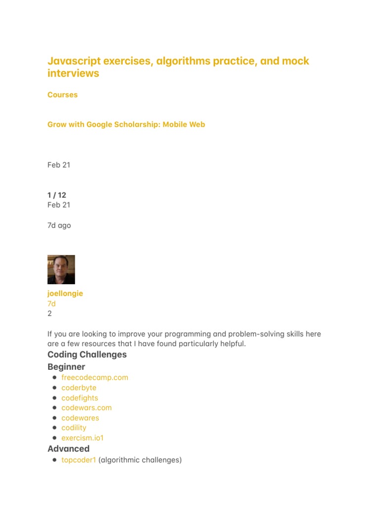Javascript Exercises, Algorithms Practice, and Mock Interviews | PDF ...