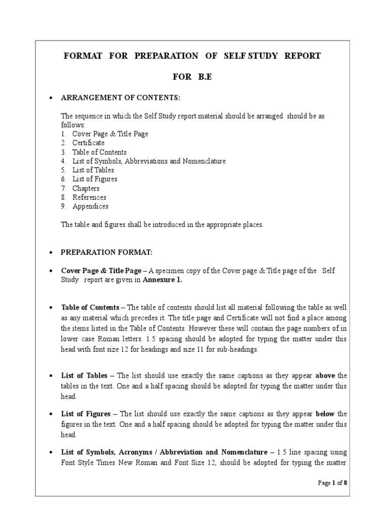Self Study Report Preparation Guide | PDF | Thesis | Printer (Computing)