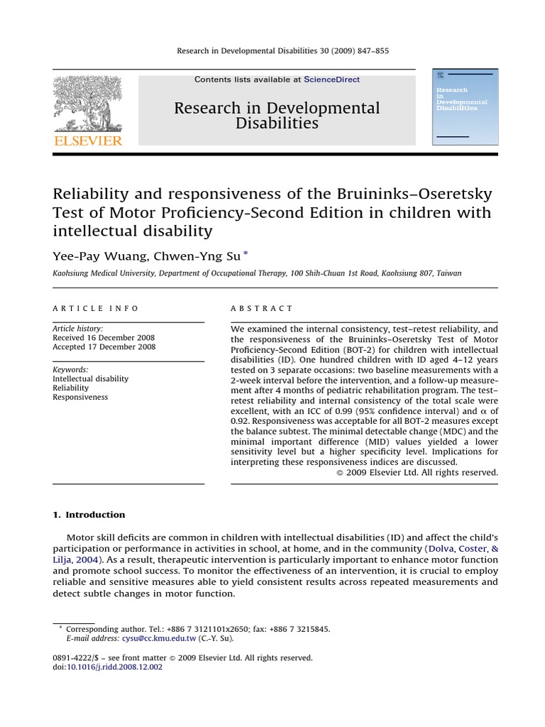 Bruininks Oseretsky Test Of Motor Proficiency