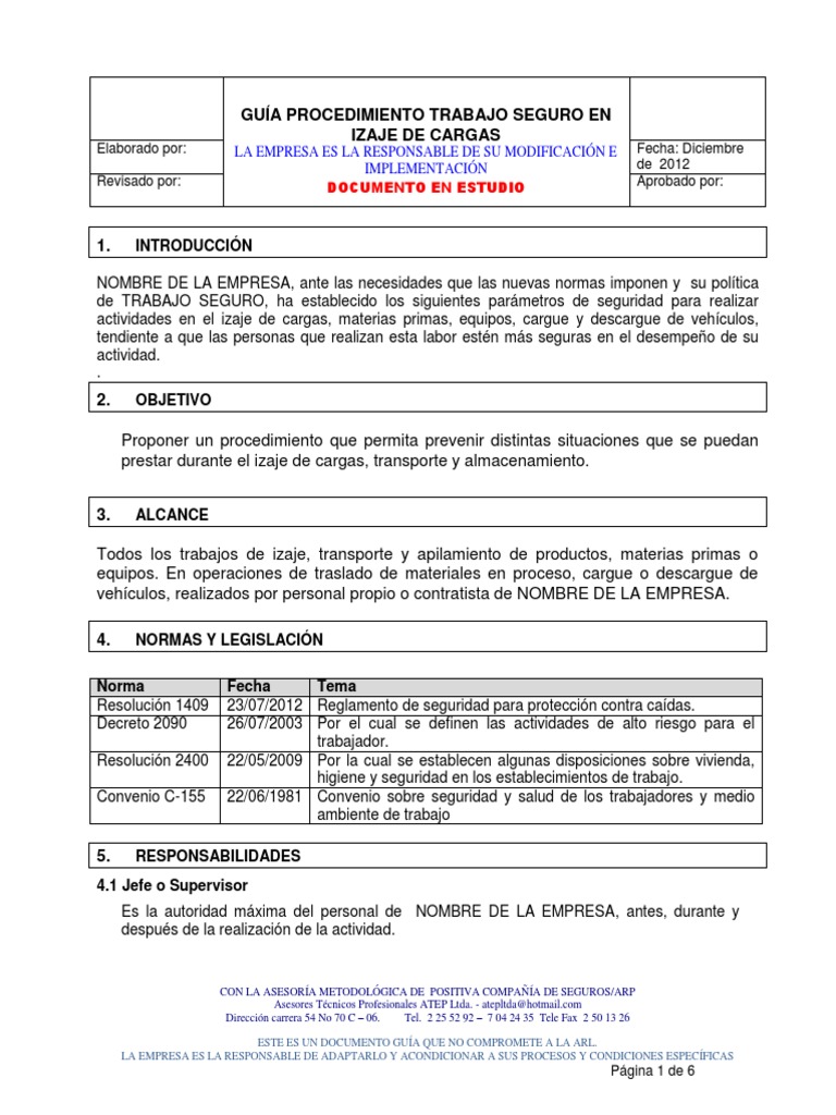 Procedimiento Trabajo Seguro en Isaje de Cargas | PDF | Máquina ...