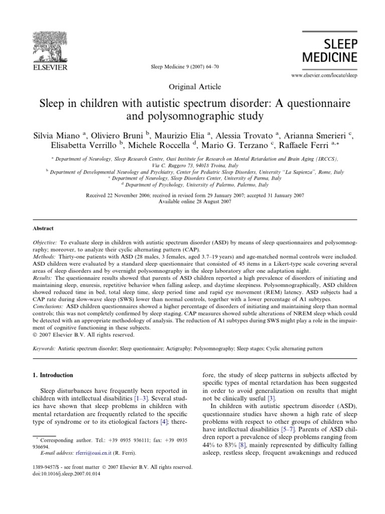 Sleep in Children With Autistic Spectrum Disorder: A Questionnaire and ...