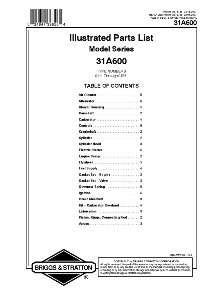 Briggs 15,5hp - Motor 31A600 PDF | PDF | Carburetor | Electrical Connector
