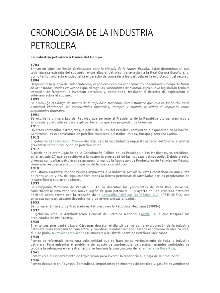 Cronología de la Industria Petrolera en México | PDF | Petróleo ...
