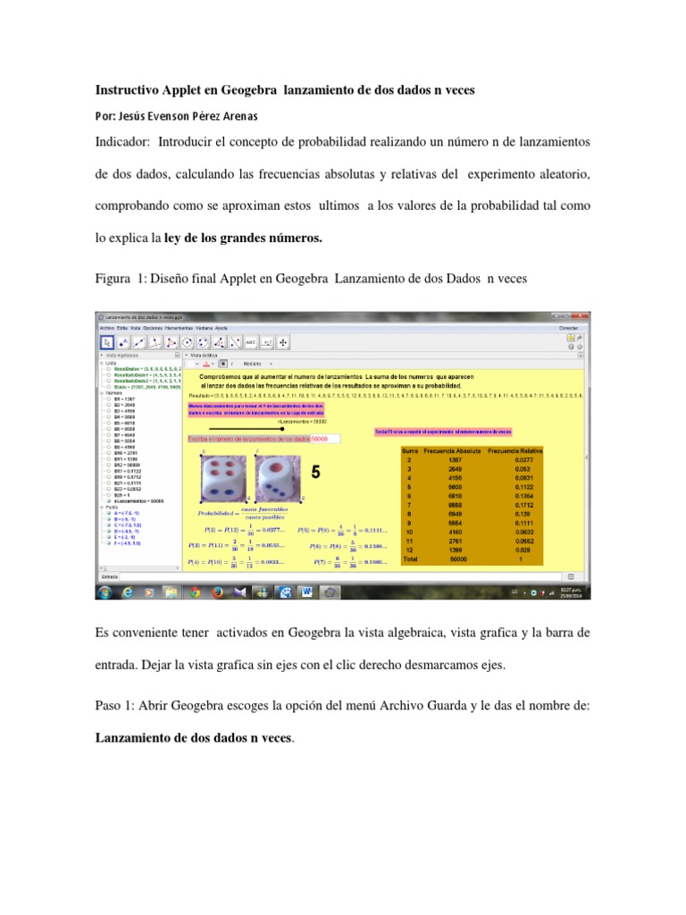 Instructivo Applet en Geogebra Lanzamiento de Dos Dados N Veces | PDF ...