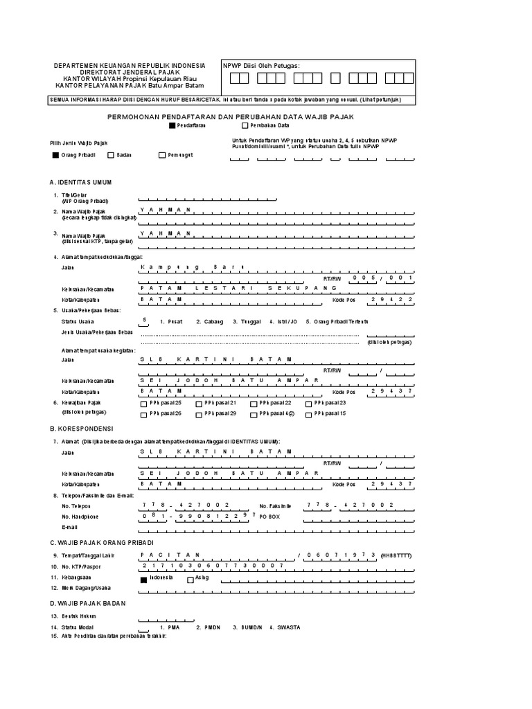 Form NPWP | PDF