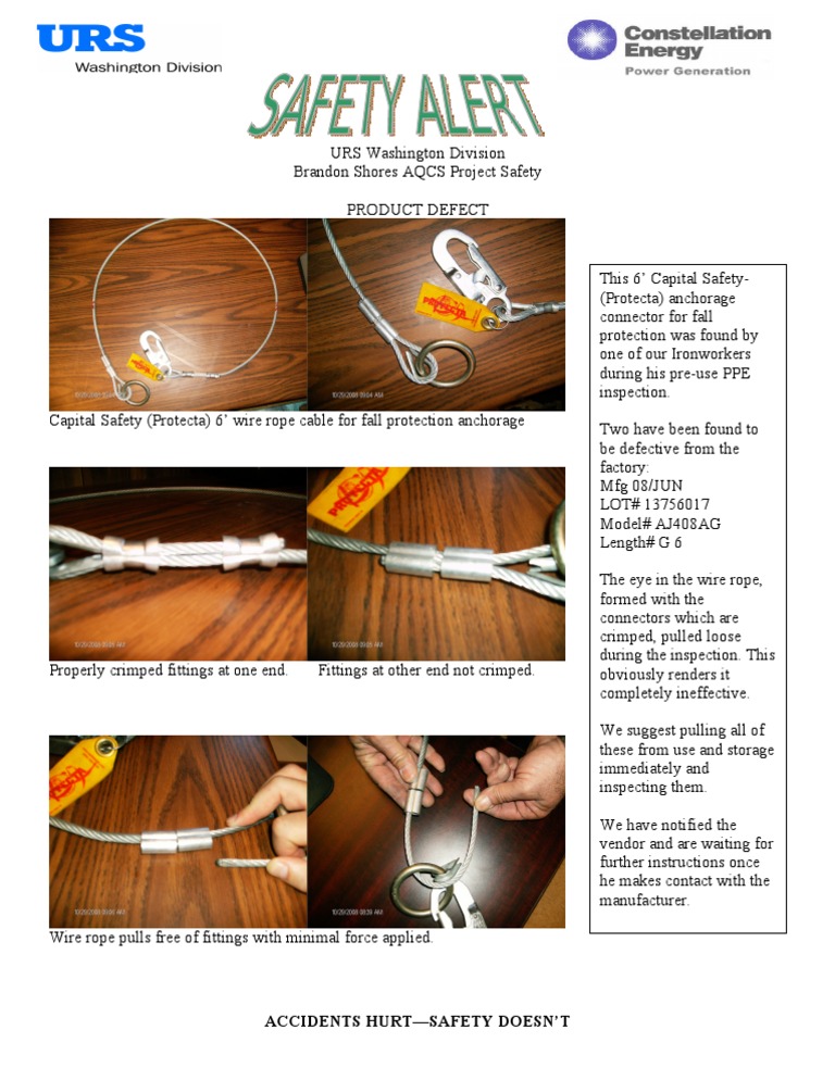Defective Fall Protection Cable Alert | PDF
