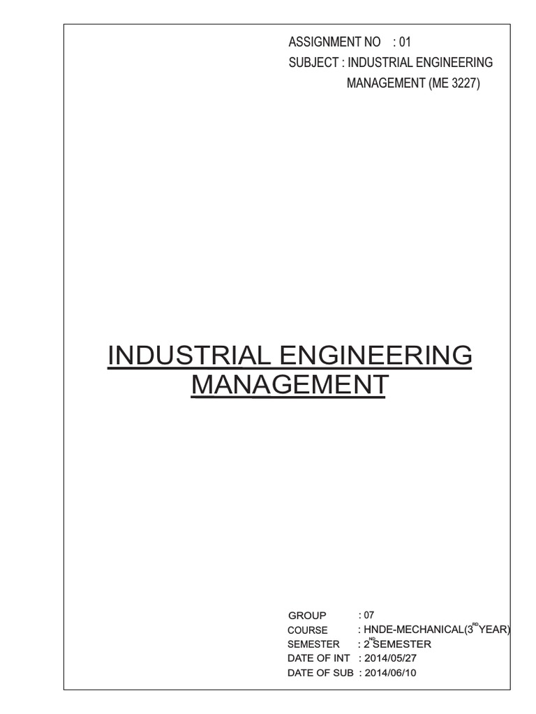 Assignment No: 01 Subject: Industrial Engineering Management (Me 3227 ...