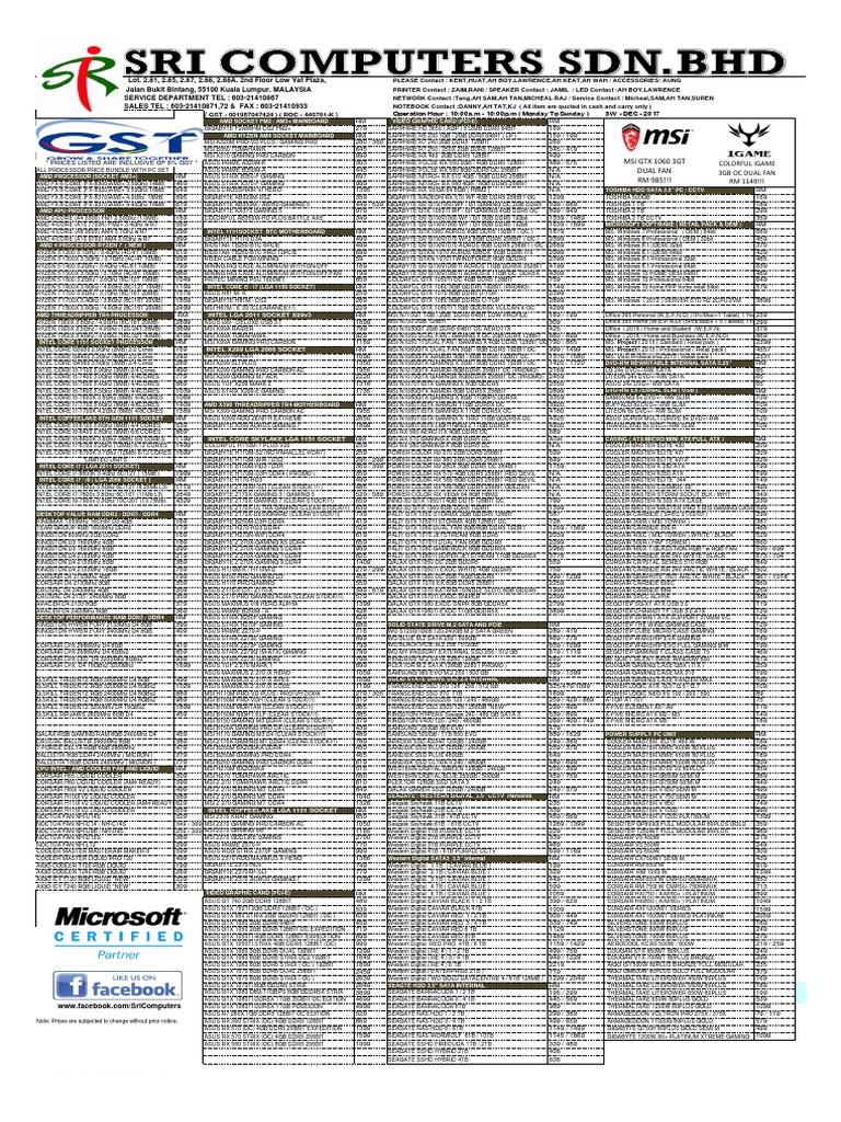 December 2017 Price List for Computer Hardware and Software from Lot 2. ...