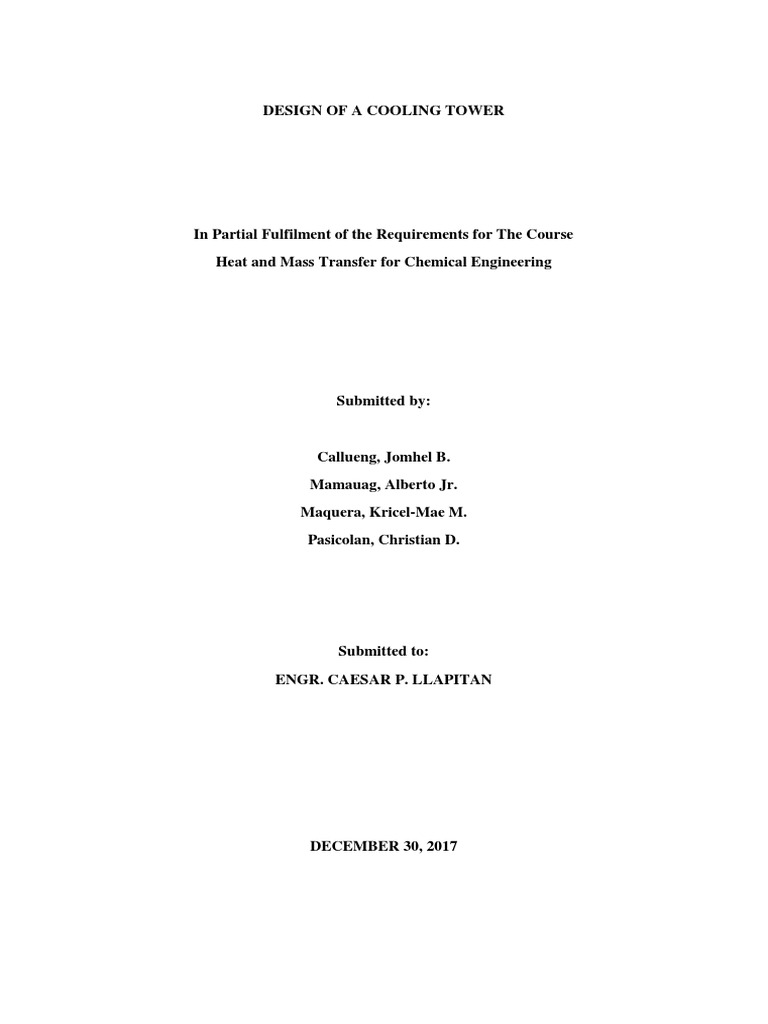 Cooling Tower Design Specifications | PDF | Heat Transfer | Refrigeration