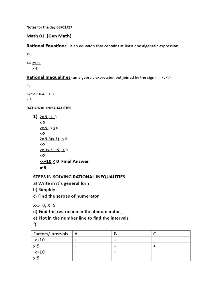 Math 01 (Gen Math) Rational Equations | PDF