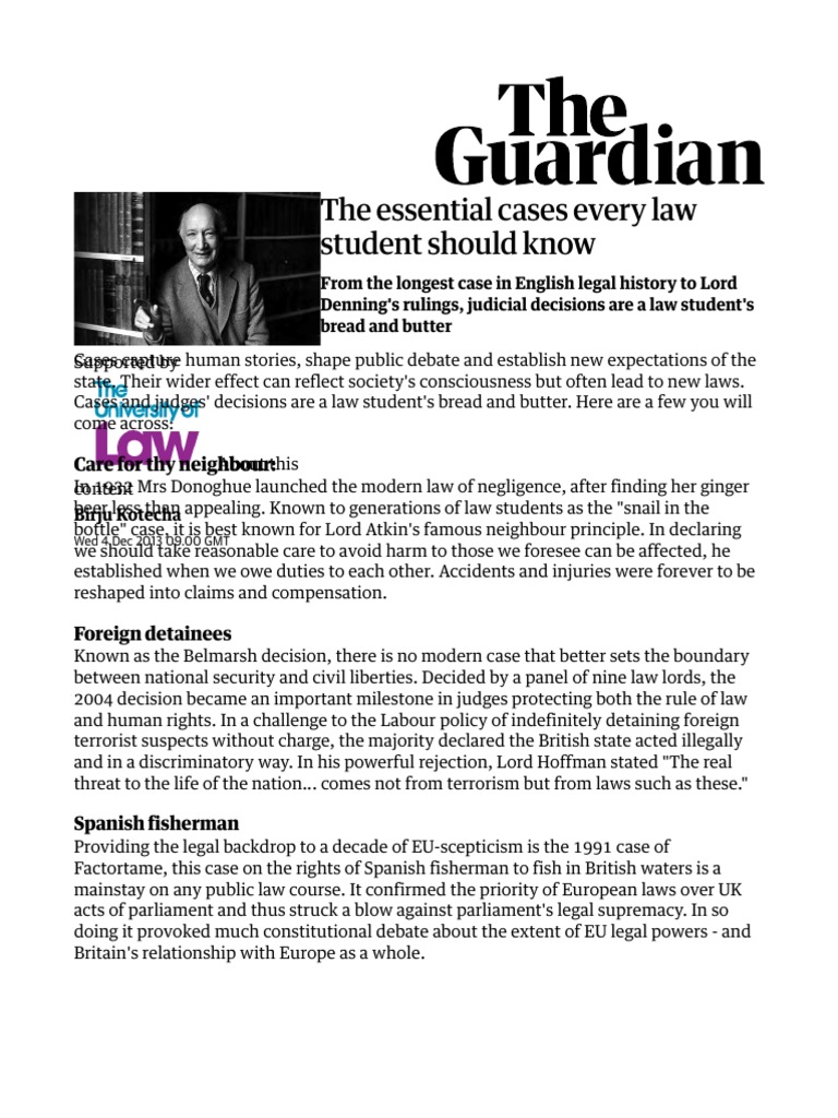 The Essential Cases Every Law Student Should Know Care For Thy