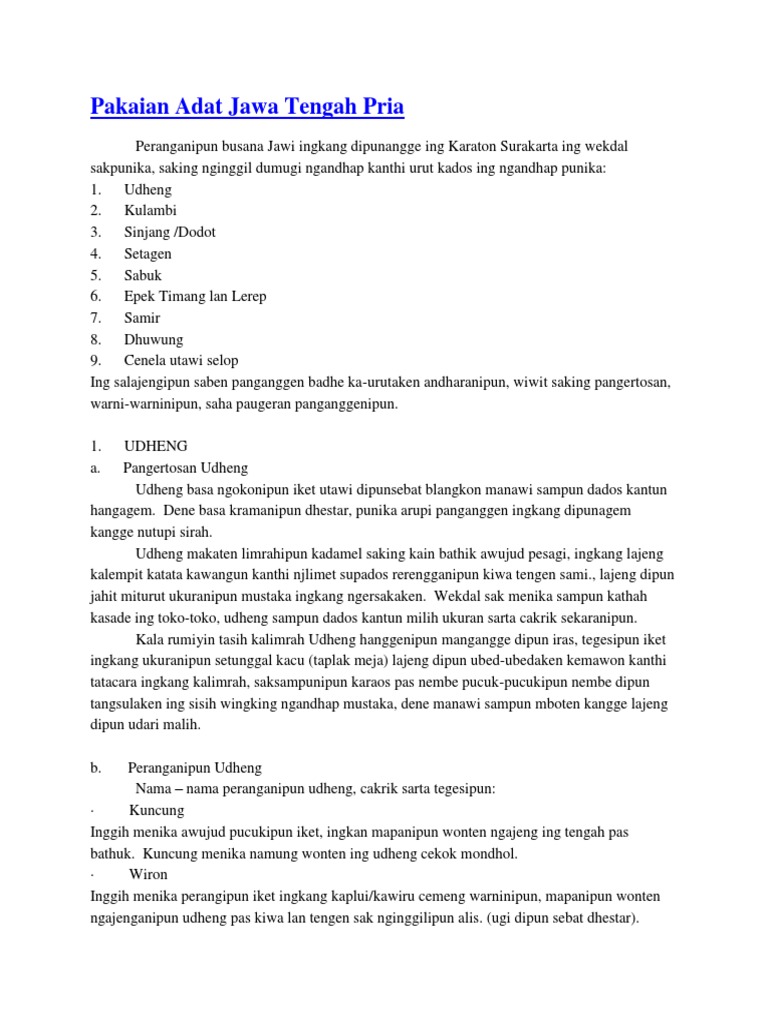 Contoh Teks Deskripsi Bahasa Jawa Tentang Pakaian Adat