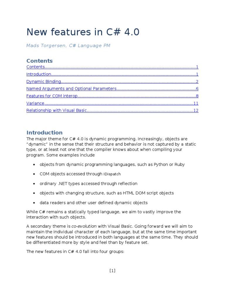 New Features in CSharp 4.0 | PDF
