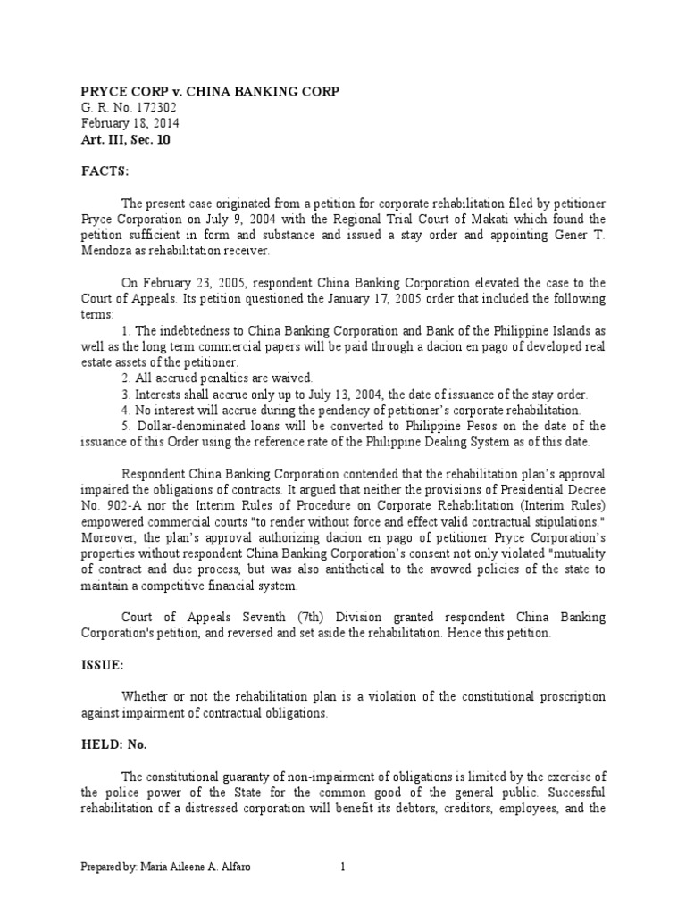 642 Pryce Corp v. China Banking Corp (Alfaro) | PDF | Guarantee |  Corporations