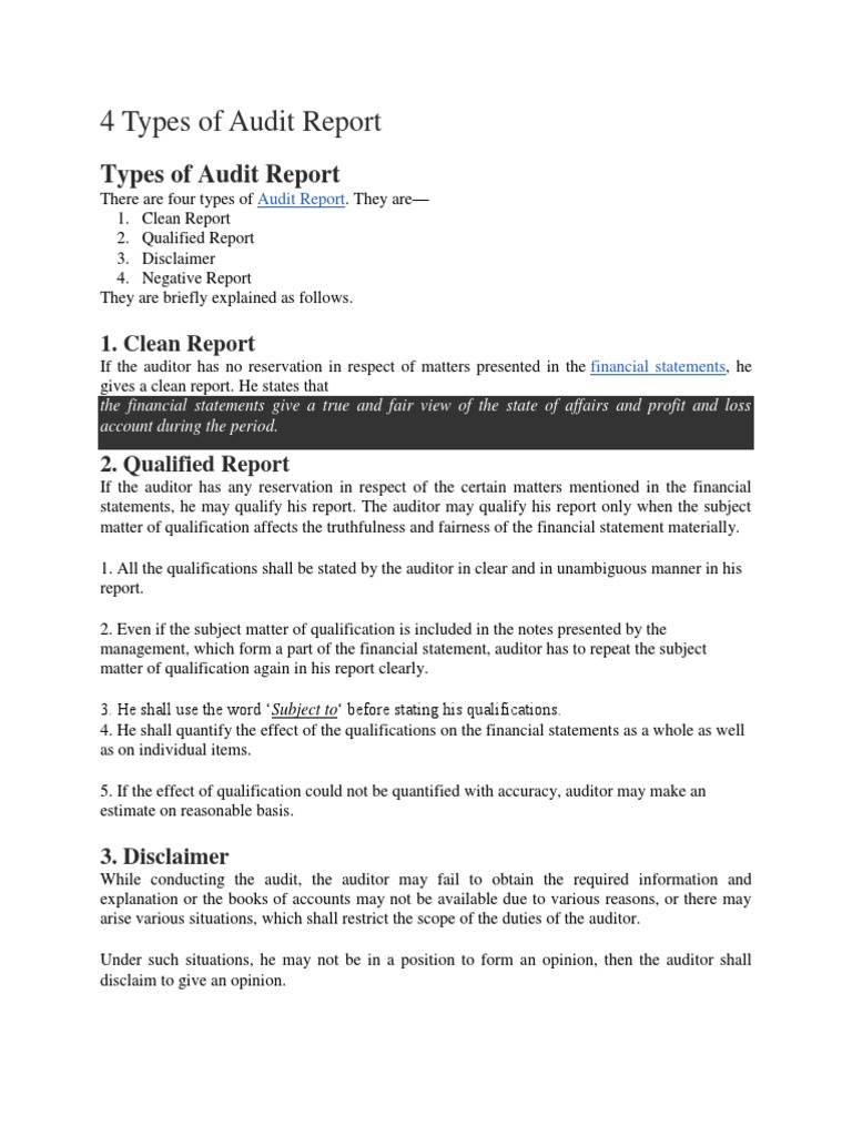 4 types of audit report pdf cash paid for interest 25 journal entries with ledger and trial balance