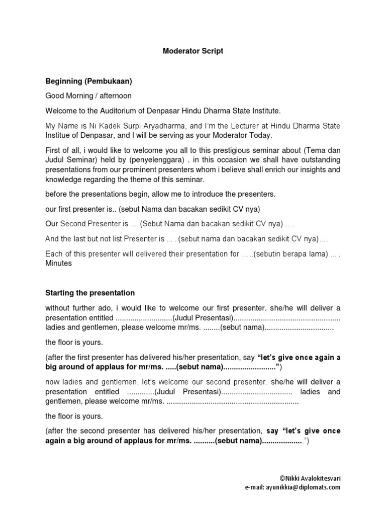 Moderator Script Pdf