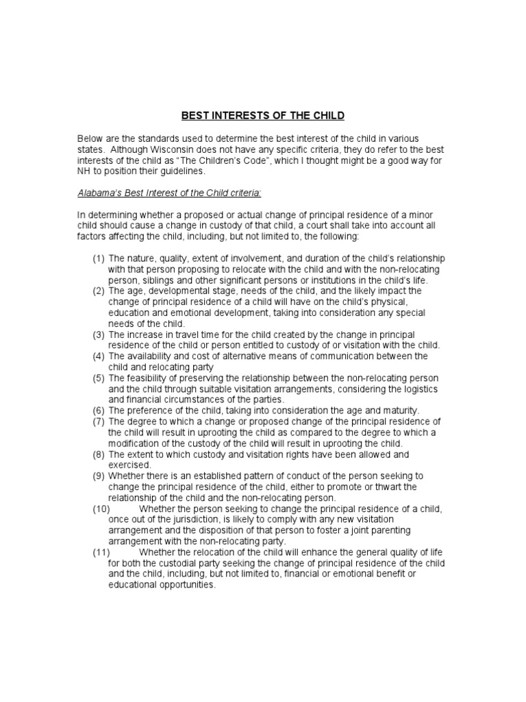 Best Interests of the Child 120605 50 States Defined Child Custody